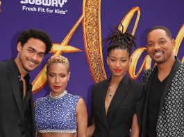 Jada Pinkett Smith en el estreno de Aladdin, junto a Will y Willow Smith