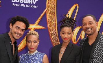 Jada Pinkett Smith en el estreno de Aladdin, junto a Will y Willow Smith